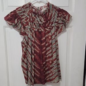 Ulla Johnson Red and Gray Ruffle Blouse